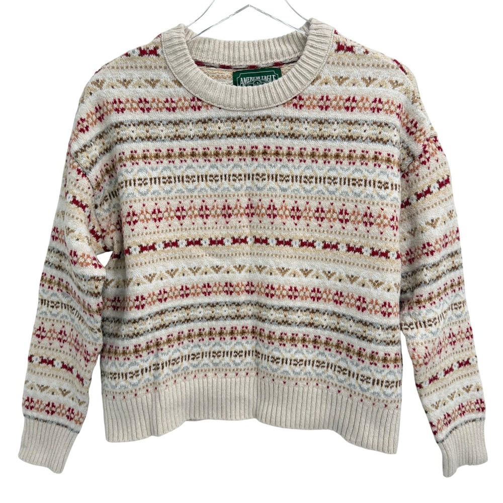 American Eagle Fair Isle Knit Crewneck Sweater Size M Cottage Apres Ski Cabin